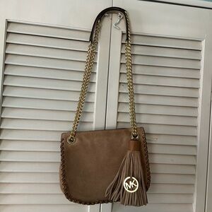 Michael Kors beige suede crossbody bag. Gently used in Great Condition!